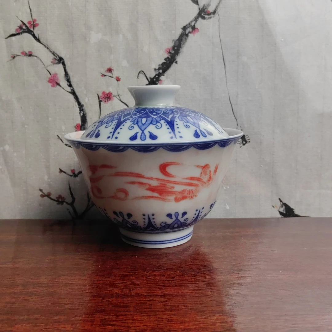 景德镇七丞堂青花敦煌三兔飞天二才盖碗家用功夫茶杯茶碗不烫手