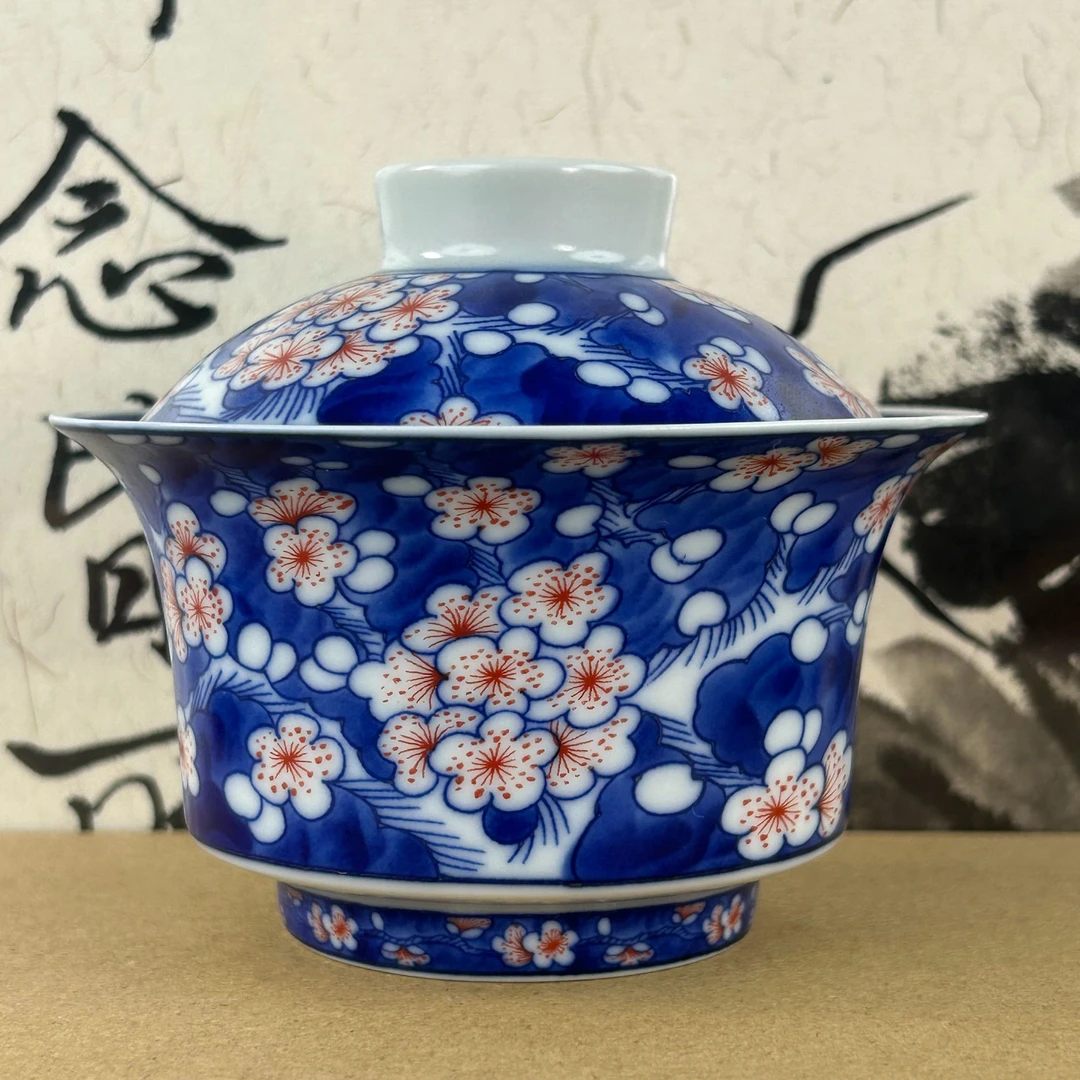 景德镇陶瓷青花釉里红冰梅复古经典家用悬停盖碗
