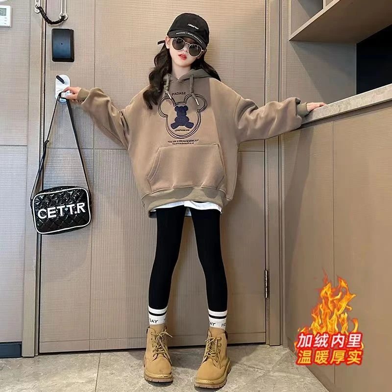 女童加绒卫衣2023秋冬新款韩版洋气儿童中大童网红加厚上衣童装潮