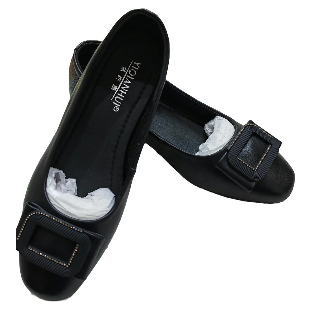 女鞋单鞋时尚黑色粗跟方头浅口皮鞋休闲百搭跟鞋圆头女士中跟圆头