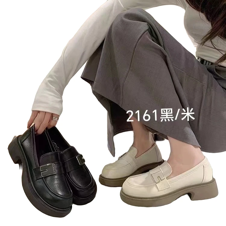 女鞋单鞋时尚舒适百搭休闲真皮女款英伦风厚底秋季女士软底圆头