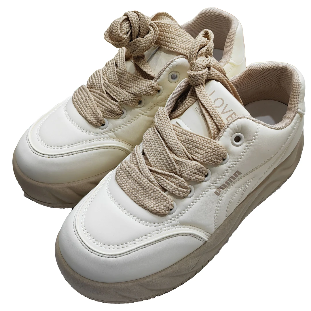 厚底女鞋时尚百搭低帮系带ins白鞋摇摇鞋舒适潮流白色增高鞋小众