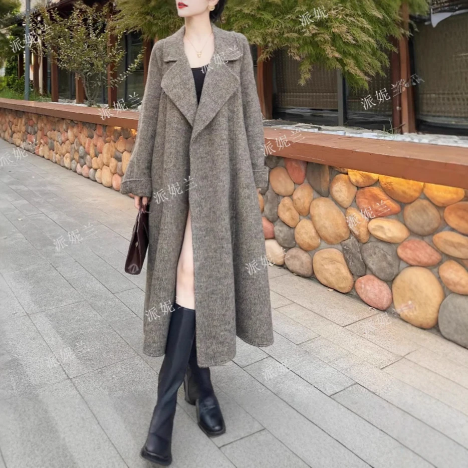2025年秋冬新款加厚双面绵羊毛大衣女毛呢外套保暖宽松中长款气质