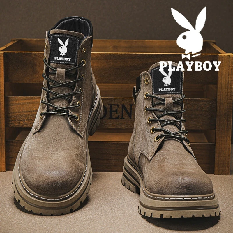 花花公子男鞋秋冬款爆款2025新款高帮保暖复古英伦厚底马丁靴男款