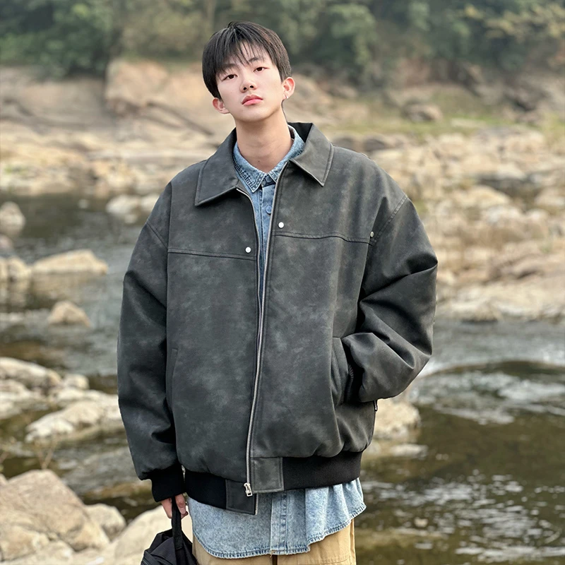 百搭复古雾面pu皮棉衣棉服外套男冬季痞帅高级感潮牌派克飞行棉袄