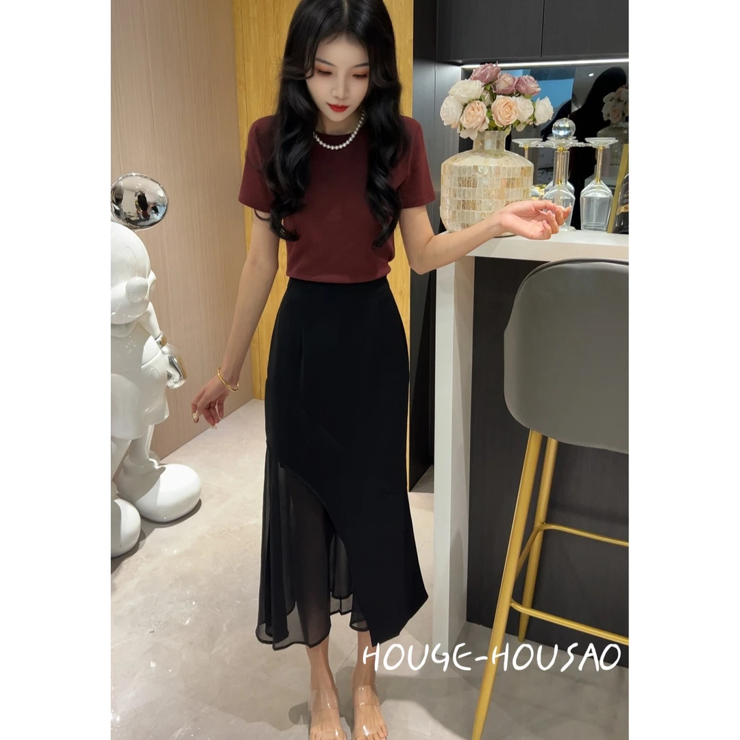 【2025春款】气质优雅拼接网纱半身鱼尾裙9595#