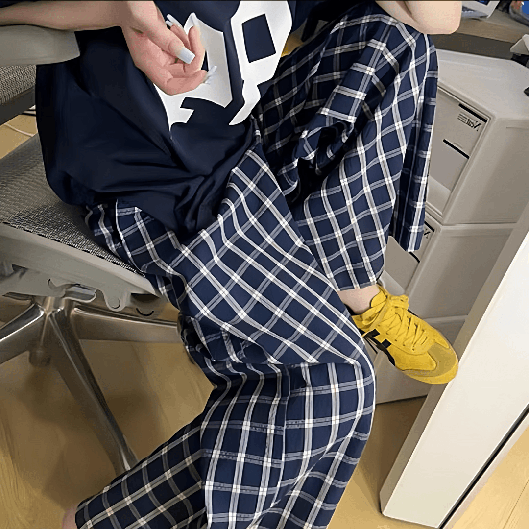 【蓝格长裤】夏季休闲百搭薄款韩版时尚五颗扣阔腿西装裤09
