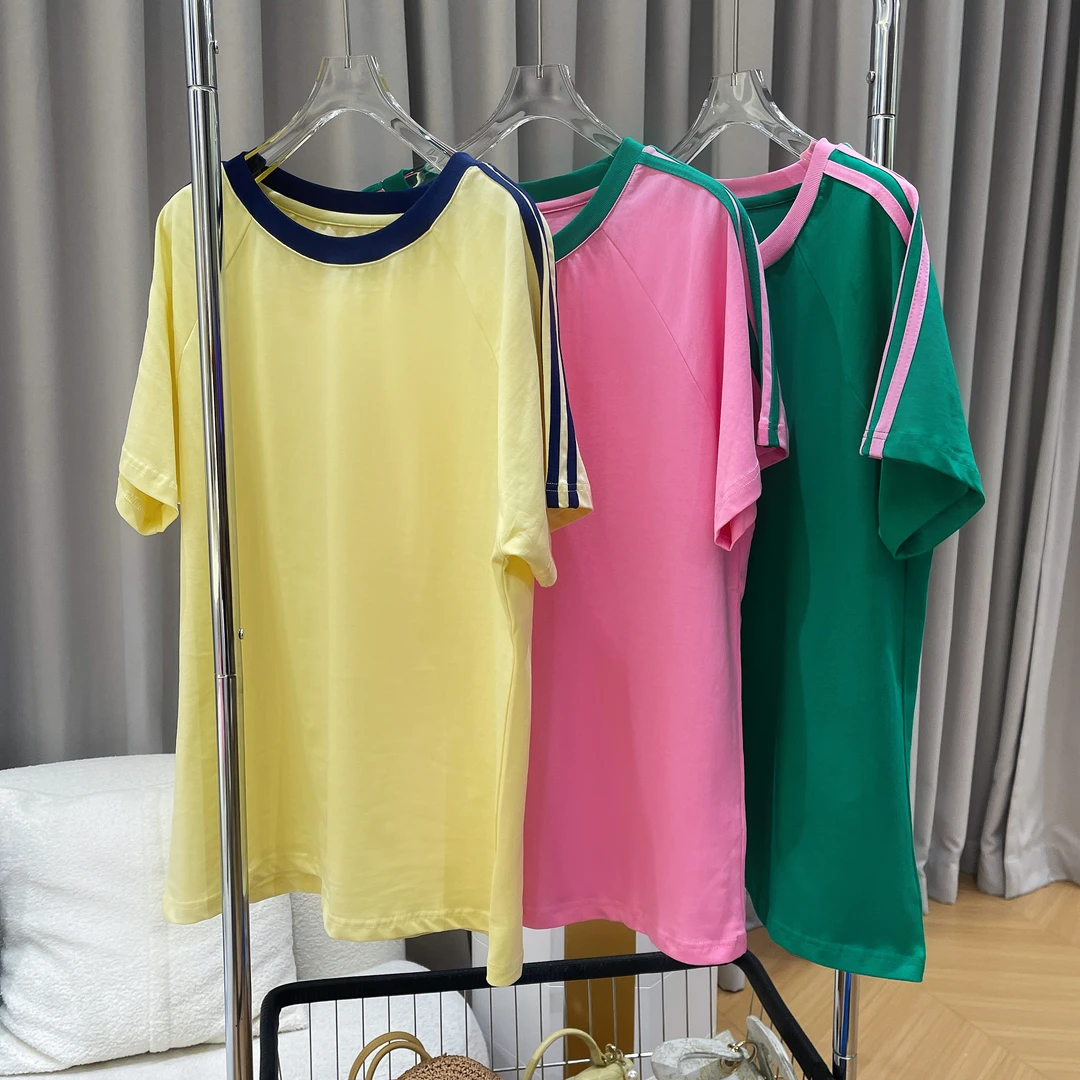 【多巴胺少女】半袖T恤时尚潮流休闲风条纹上衣圆领简约短袖T恤07