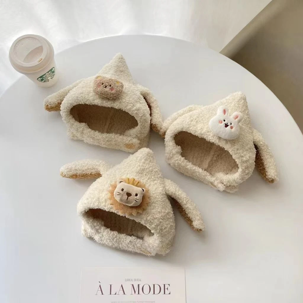 格萌米白色婴儿帽子秋冬季男童女童小月龄婴幼儿宝宝护耳帽包头帽