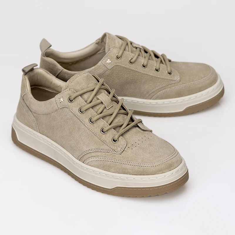 男款低帮休闲夏季板鞋男士休闲百搭圆头系带男鞋厚底真皮透气潮鞋