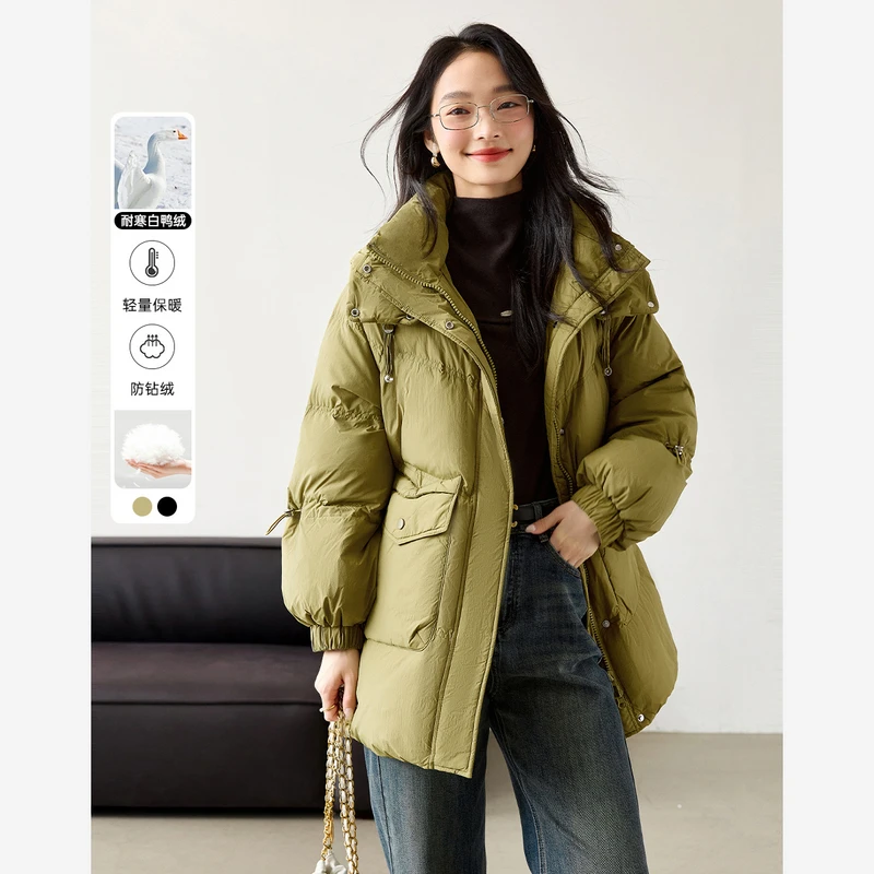 *梵希蔓白鸭绒中长款羽绒服加厚保暖减龄连帽外套50629