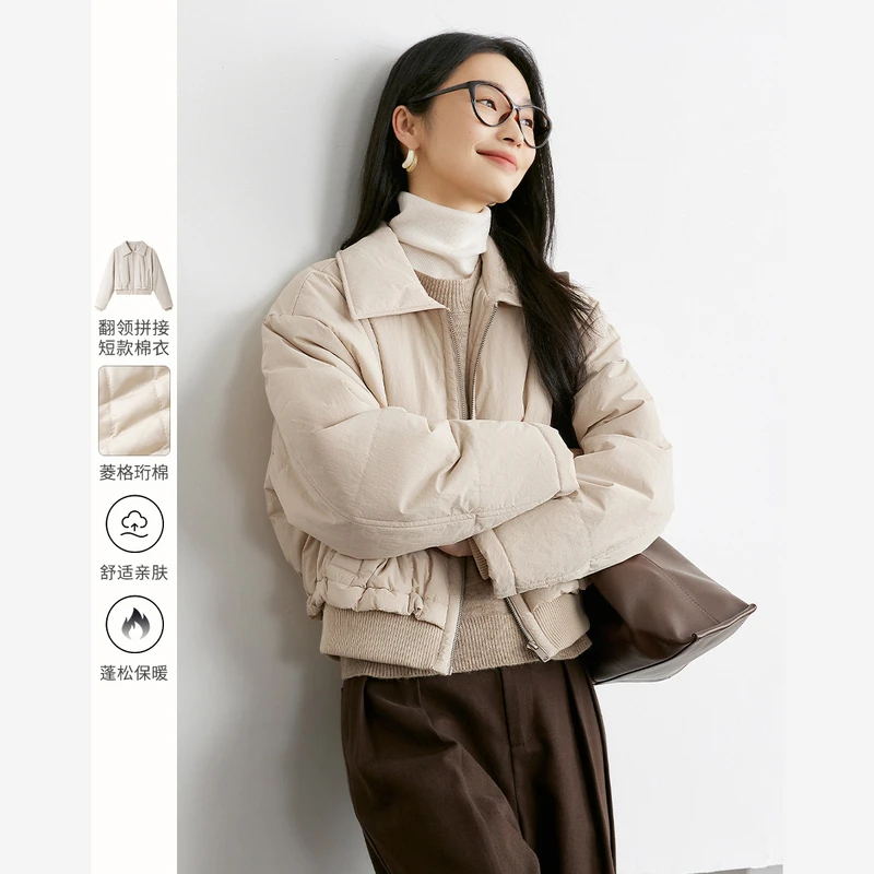 *梵希蔓翻领菱格棉服女厚款保暖设计感棉衣外套M9277