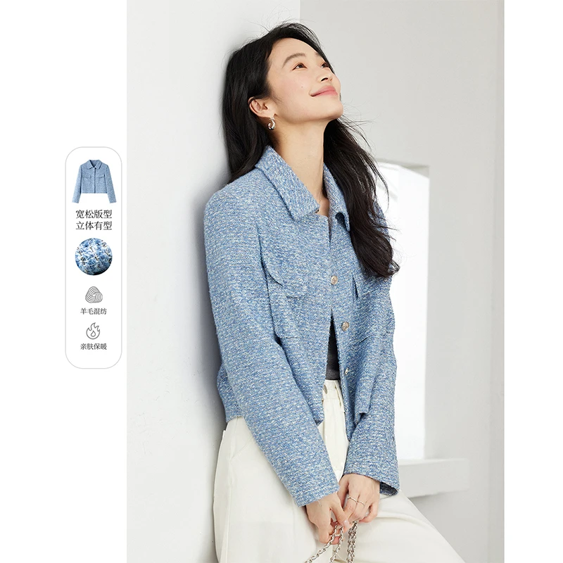 *梵希蔓小香风毛呢外套气质修身法式短款上衣M9052