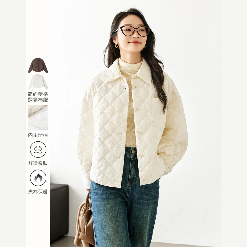 *梵希蔓高级感菱格棉衣/棉服休闲简约百搭翻领夹棉外套M9385