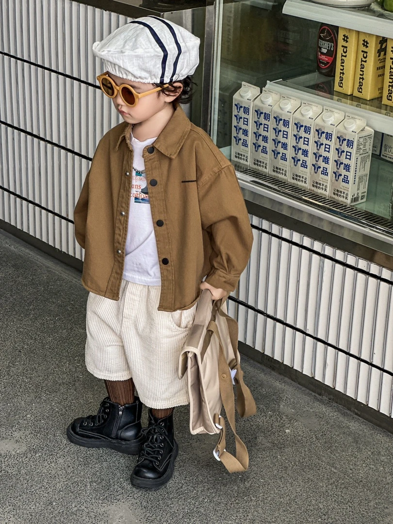 男童春秋装衬衫2023年新款儿童洋气时髦外套宝宝秋季男孩帅气上衣