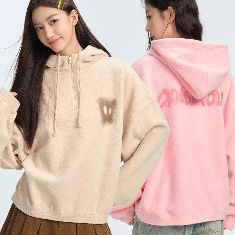 Dangerouspeople薛之谦dsp秋季宽松摇粒绒休闲百搭半开襟连帽卫衣