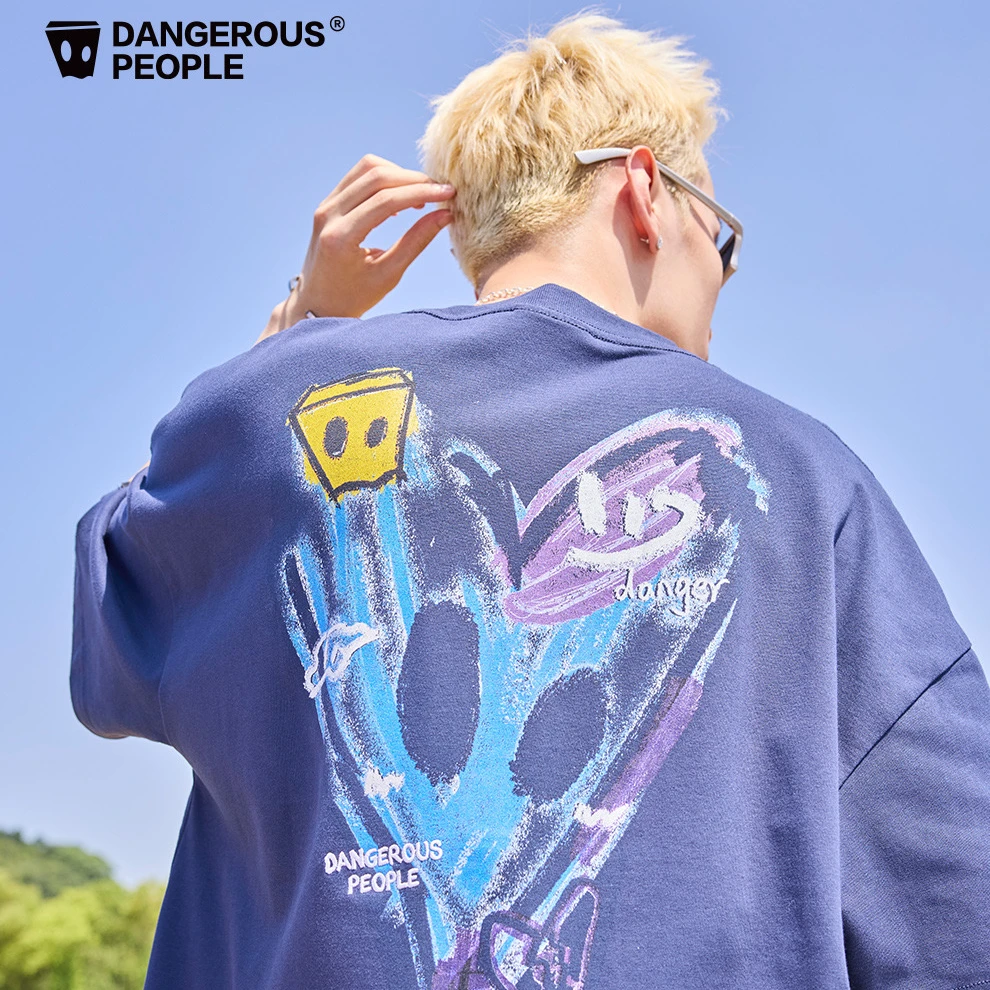 Dangerouspeople薛之谦dsp手绘爱心涂鸦立体刺绣宽松百搭短袖T恤