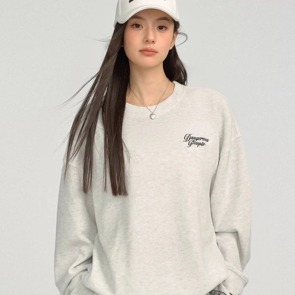 Dangerouspeople薛之谦dsp字体绣花基础百搭休闲纯色长袖圆领卫衣