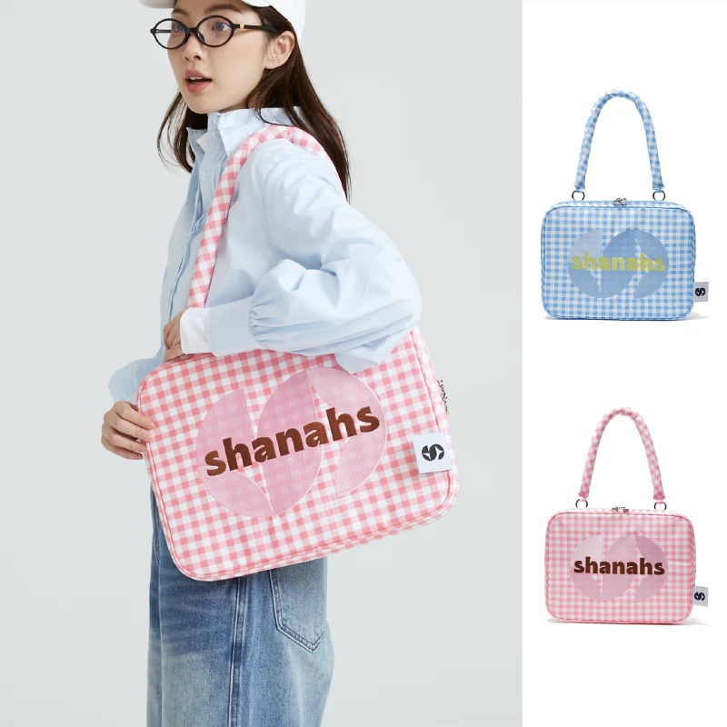 格子电脑包16寸女生专用单肩笔记本保护套2025新款电脑包