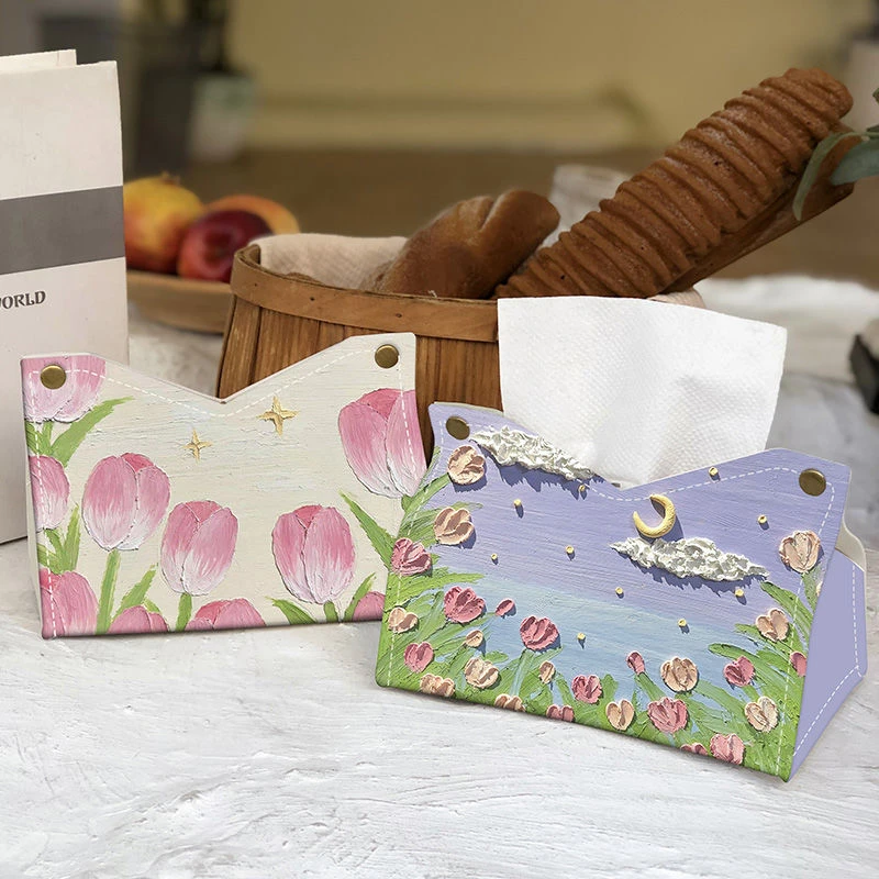 ins轻奢风抽纸盒客厅家用桌面纸抽收纳盒油画高级感车载纸巾盒