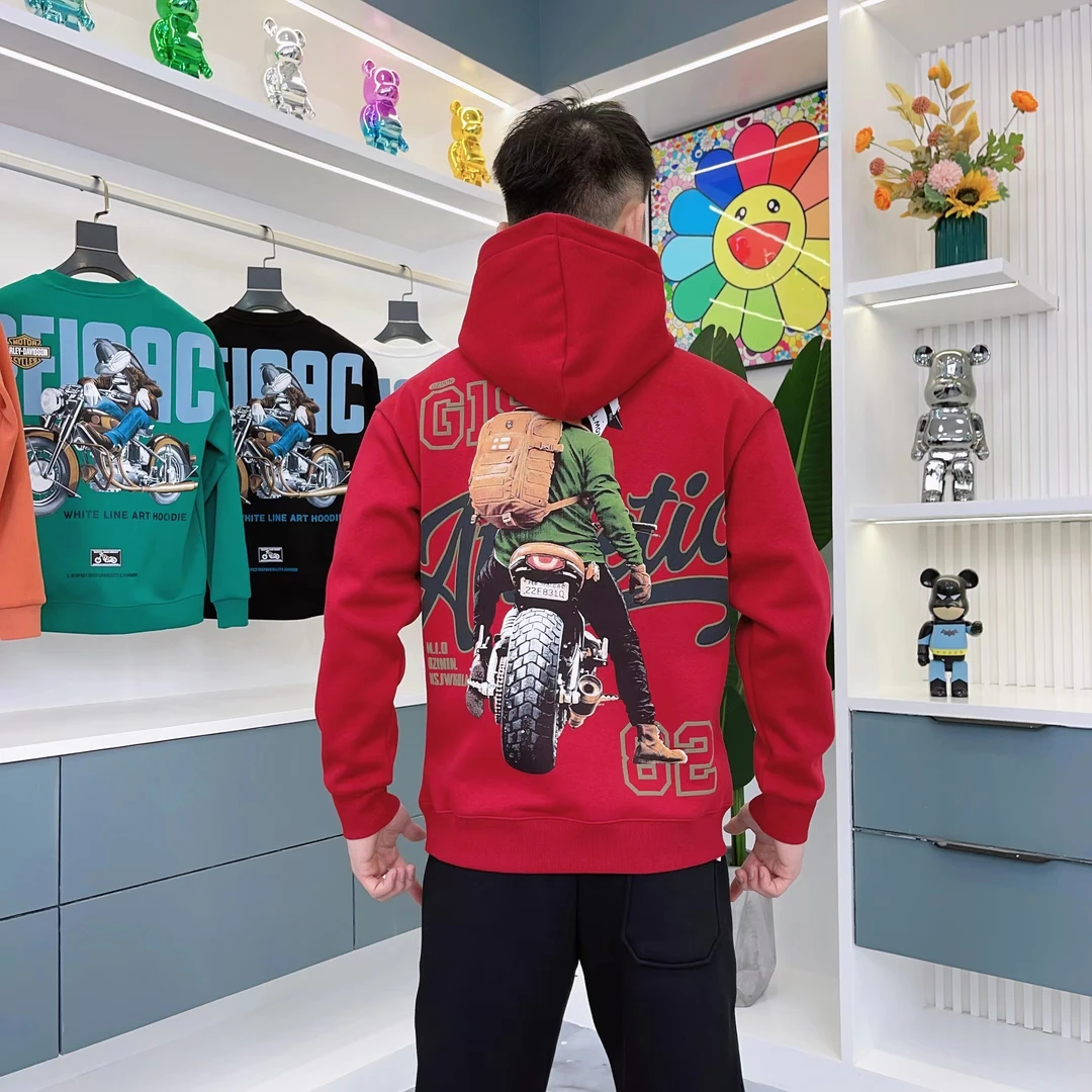 探戈服饰秋冬新款连帽加绒摩托车图案卫衣男女同款时尚百搭潮流