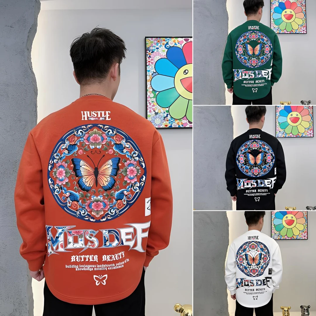 探戈服饰【国潮彩绘蝴蝶】冬季潮牌设计师定制百搭重工加绒加厚卫衣