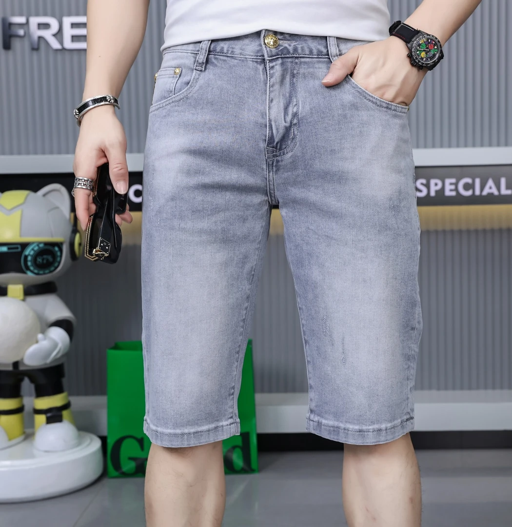 男士潮流牛仔短裤夏季薄款弹力时尚修身直筒休闲百搭中裤五分裤