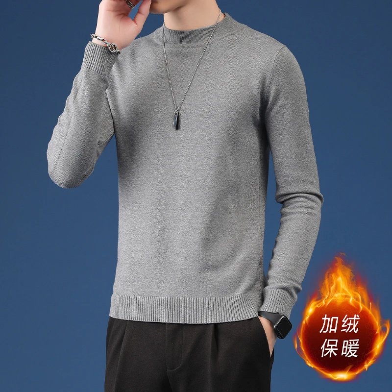 金盾羊毛衫男款白色加厚加绒保暖男士针织衫半高领长袖毛衣韩版
