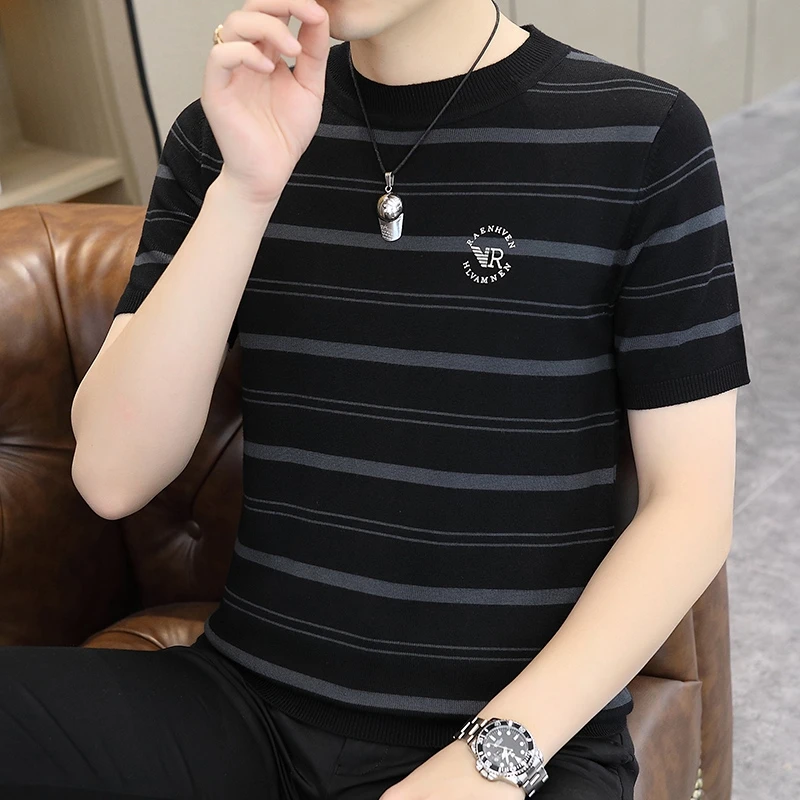 短袖毛衣男秋冬季潮流洋气保暖针织毛线衣休闲男装轻奢打底衫