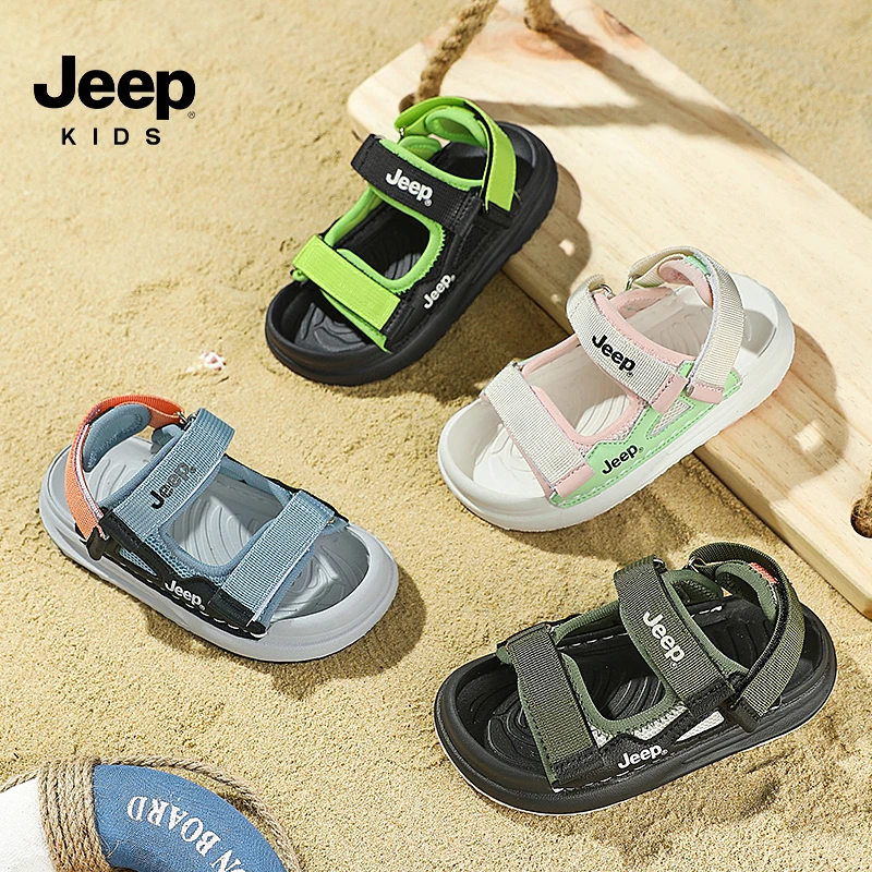 Jeep夏季男童女童镂空透气魔术贴防滑软底防撞舒适露趾凉鞋 D106