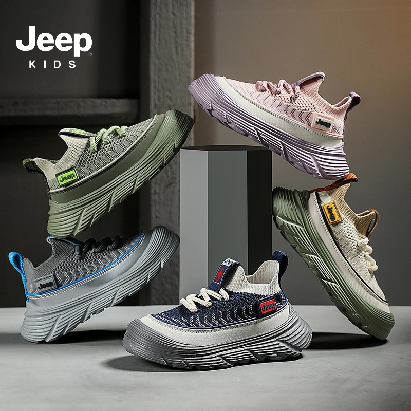 Jeep2025春季新品男女童舒适透气飞织网面耐磨轻便休闲运动鞋 L08