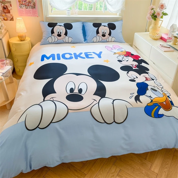 米奇全棉四件套卡通纯棉三件套男孩迪士尼被套女孩可爱床单单人床