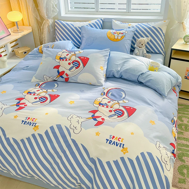 男孩纯棉四件套卡通全棉宇航员三件套单人被套男生房学生床上用品