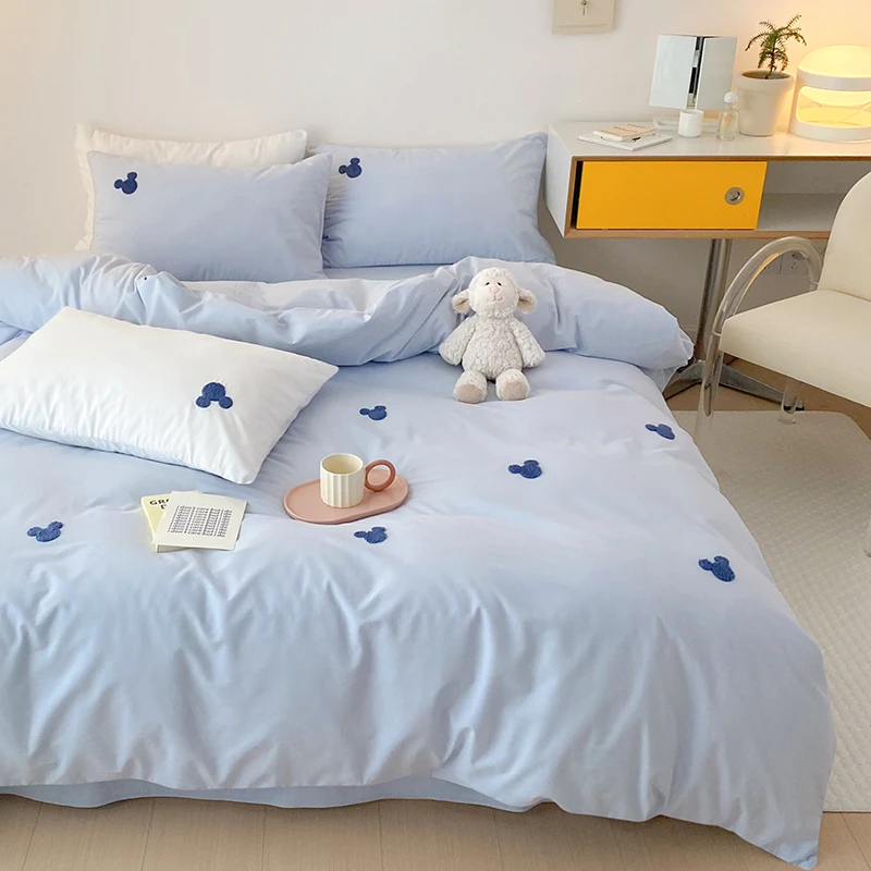 迪士尼纯棉四件套简约全棉水洗棉儿童单人三件套被套床单床上用品