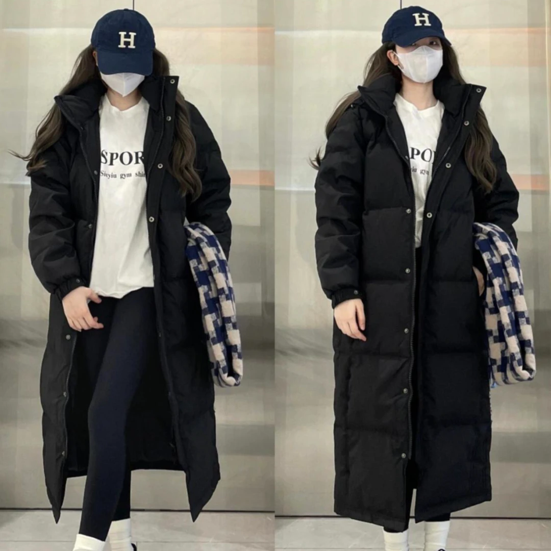 加厚棉服女长款韩版修身显瘦情侣棉衣连帽外套2024年新款过膝棉袄