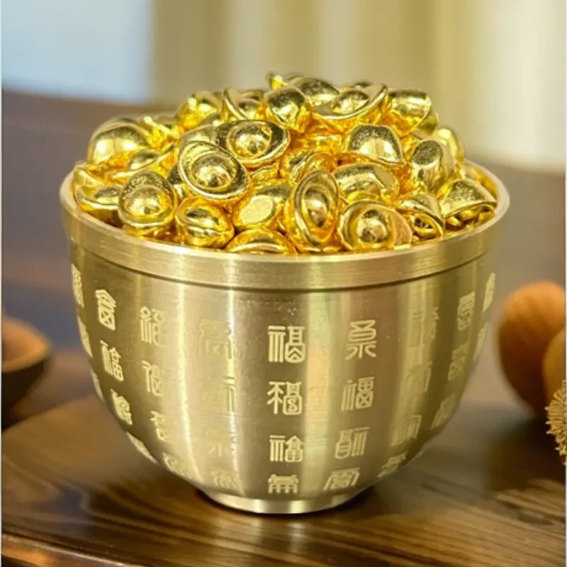 黄铜米缸实心小元宝高档百福杯家居摆件冰箱上面百福缸