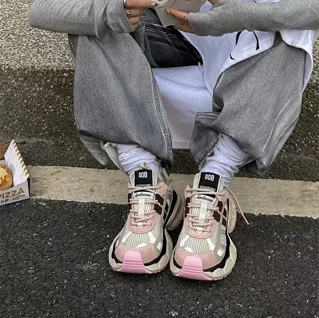 SGIRLTWTW拼色厚底网红老爹鞋女超火2024新款ins百搭休闲运动鞋