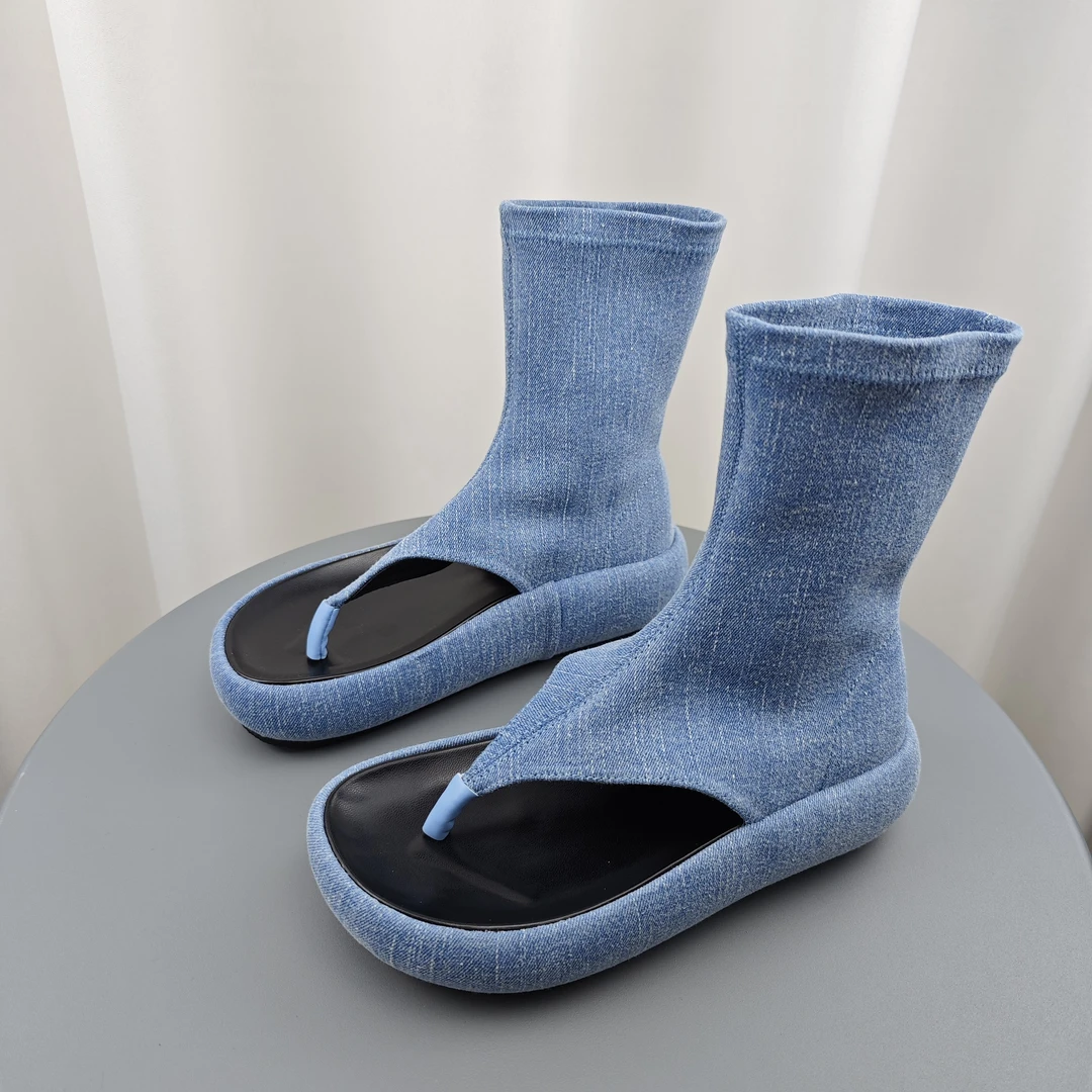 SGIRL TWTW牛仔布人字外穿凉鞋女2024新款时髦百搭舒适透气凉靴