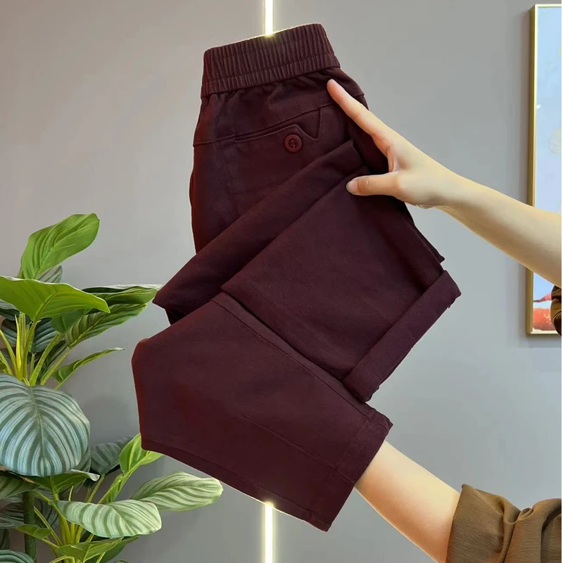 显瘦哈伦裤早秋女士韩版新款糖果色纯色高腰松紧腰长裤加长休闲裤