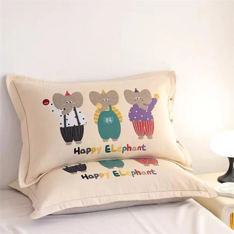 【超级红】三只小象  卡通可爱十层纱布枕套一对装亲肤可水洗