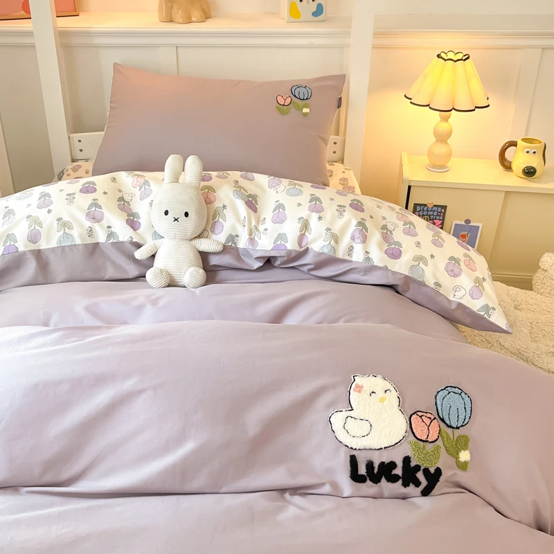 【超级红】多多 全棉印加绣萌趣风学生三件套