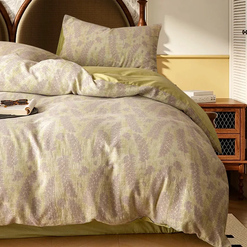 【超级红】马尾草设计师款侘寂中古风全棉空气色织大提花四件套