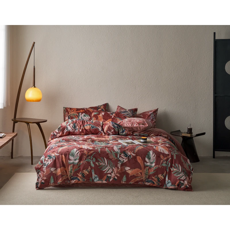 【超级红】花鸟表 希腊绒数码印花四件套