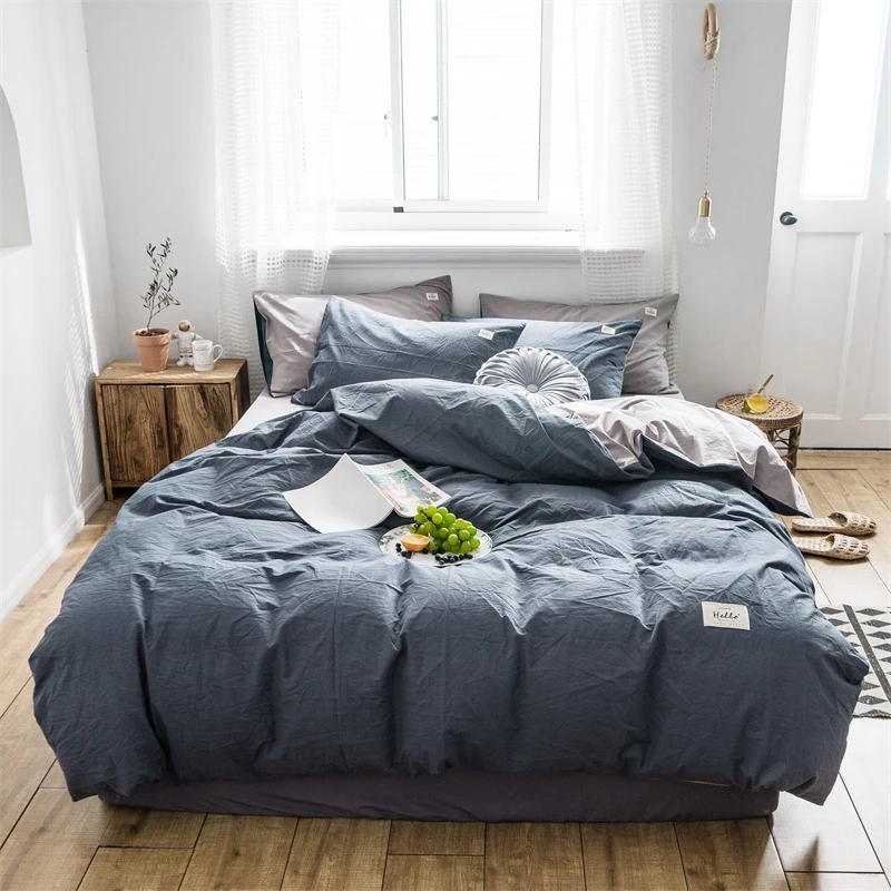 【超级红】密码蓝+浅灰 全棉水洗棉单被套