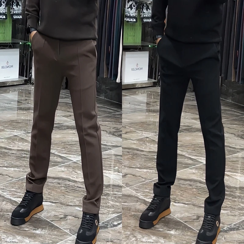 2025秋季轻奢潮款休闲裤男士新品欧货商务小直脚裤时尚简约西装裤