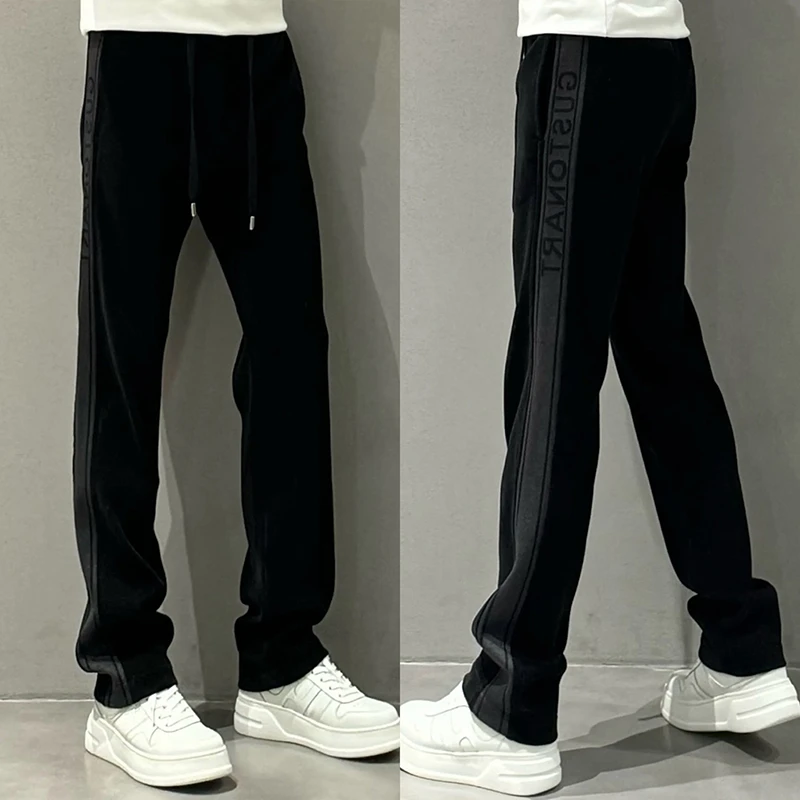 轻奢高街风条绒休闲裤男秋冬潮流新款运动卫裤百搭潮牌字母阔腿裤