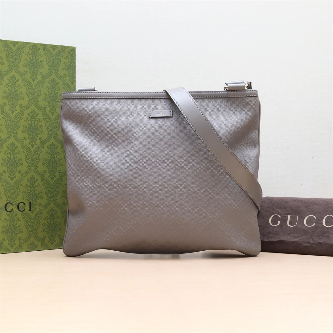 99新 GUCCI/古驰 托特 灰色 斜挎包 灰色 帆布 银扣P234758986