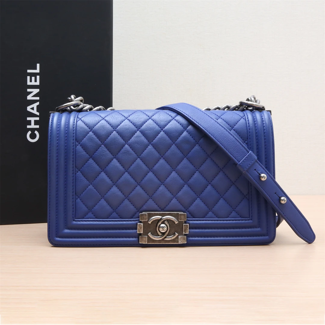 95新 Chanel/香奈儿 Leboy包中号25cm 蓝色 皮革C18开P233501375