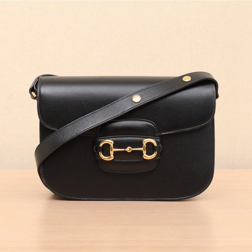 90新 GUCCI/古驰 Gucci 1955马衔扣 全皮 肩背包 黑色P222535600