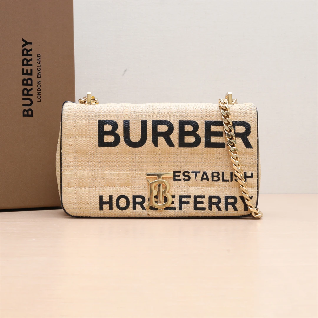 95新 BURBERRY/博柏利 萝纳包 小号 23 淡黄色 草编P234347235